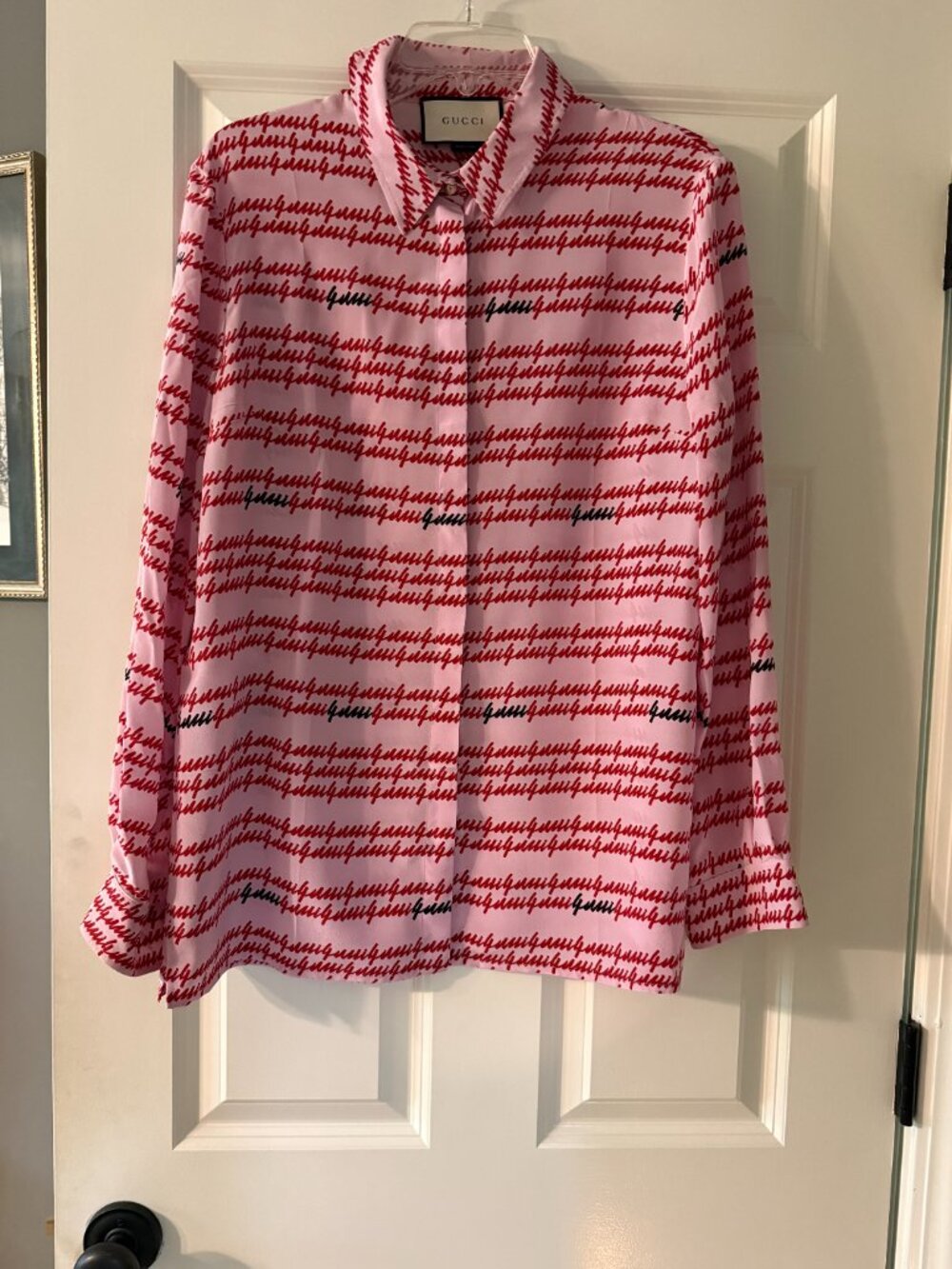 **Gucci Pink Silk Button-Up Shirt**